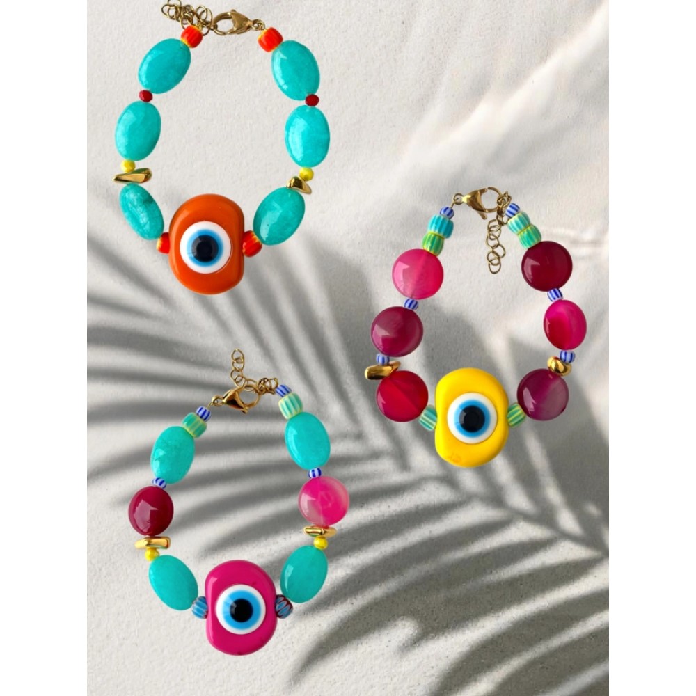 XL eye bracelet with semiprecious stones beads Fashion & Accessoires