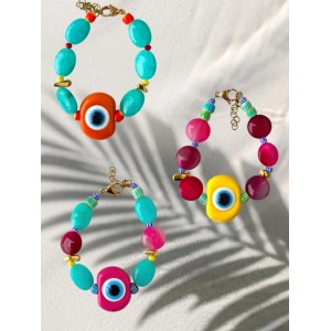 XL eye bracelet with semiprecious stones beads Fashion & Accessoires