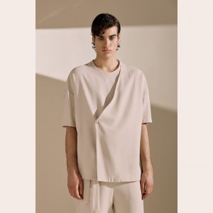 Diverse Men's Asymmetric Button T-Shirt Beige Fashion & Accessoires