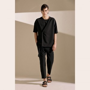 Diverse Men's Asymmetric Button T-Shirt Black Fashion & Accessoires
