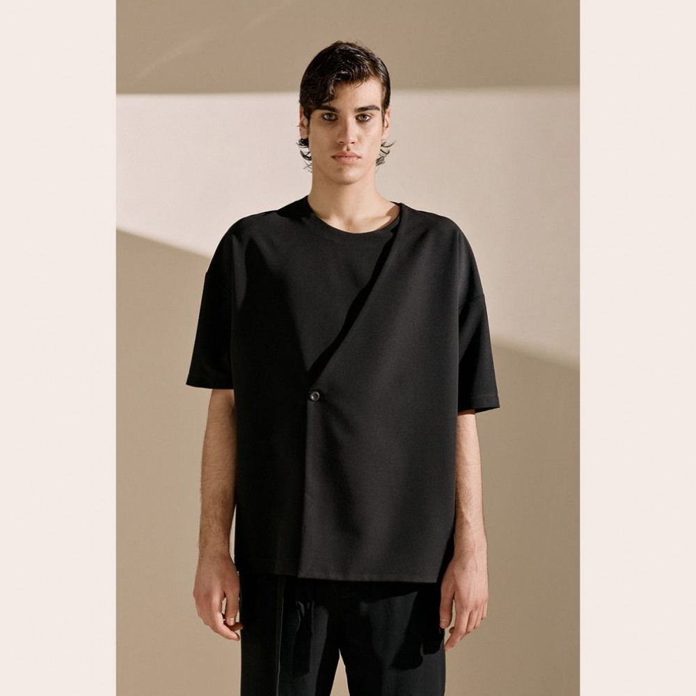Diverse Men's Asymmetric Button T-Shirt Black Fashion & Accessoires