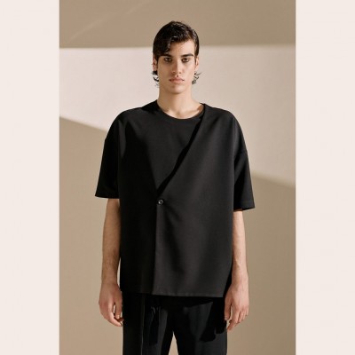 Diverse Men's Asymmetric Button T-Shirt Black