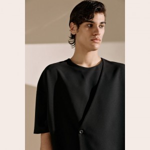 Diverse Men's Asymmetric Button T-Shirt Black Fashion & Accessoires