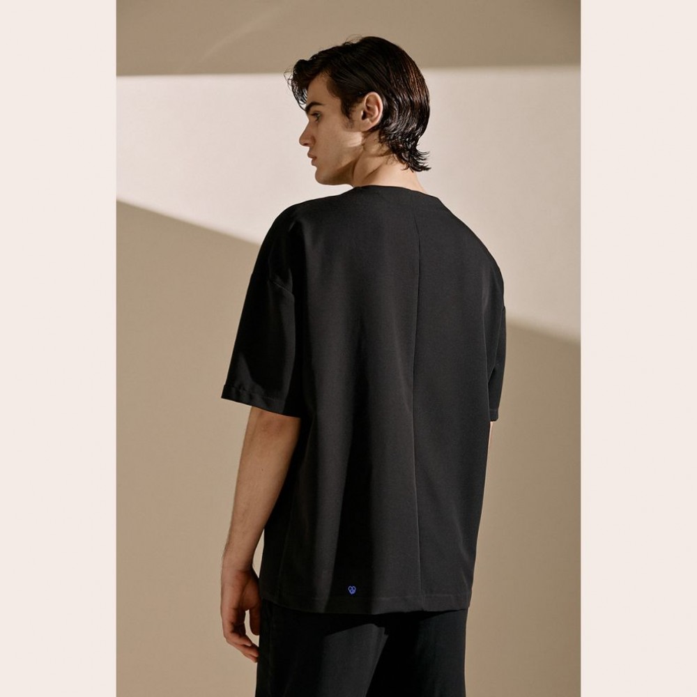 Diverse Men's Asymmetric Button T-Shirt Black Fashion & Accessoires