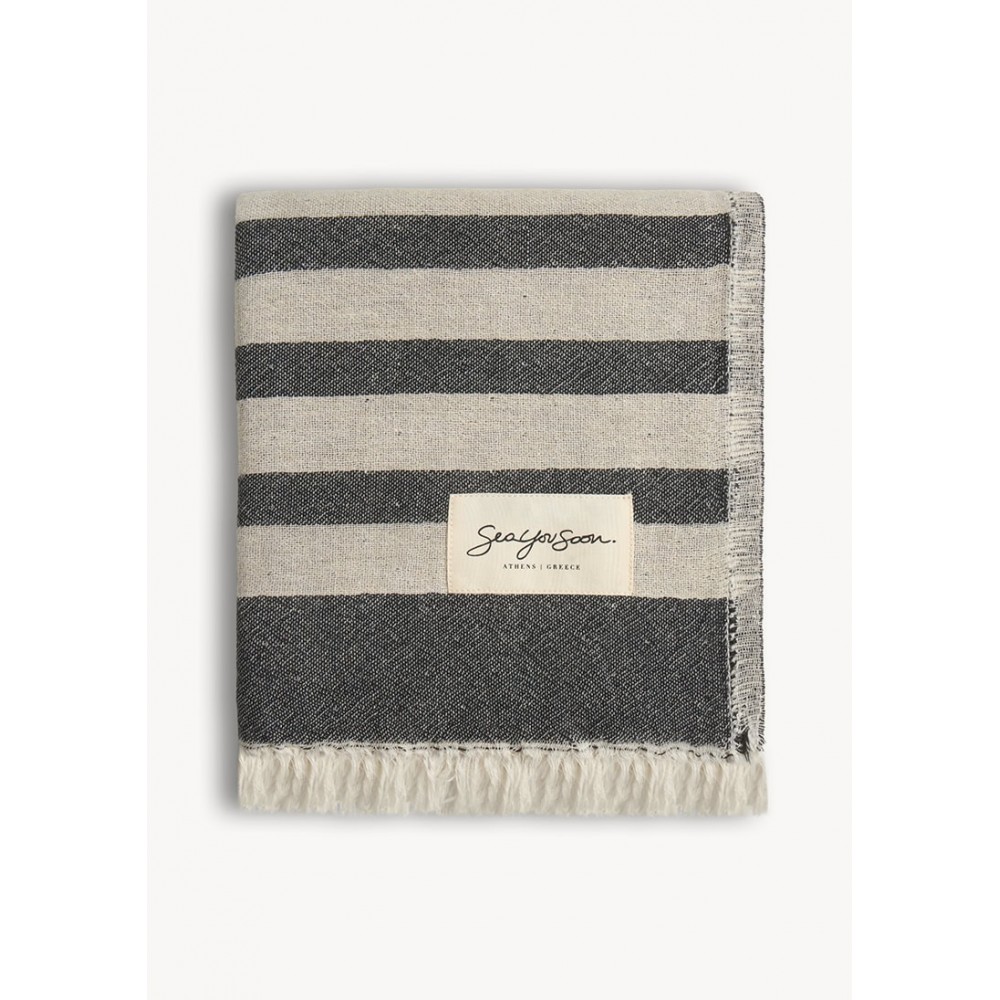 Sea You Soon Baia Linen Towel – Black Fashion & Accessoires