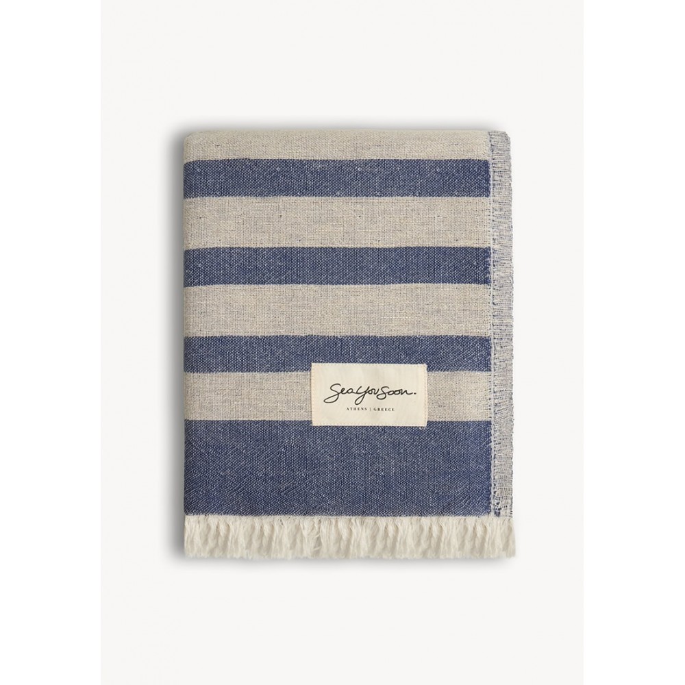 Sea You Soon Baia Linen Towel – Navy Blue Fashion & Accessoires