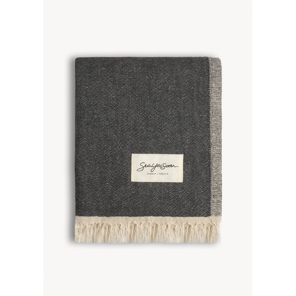 Sea You Soon Mare Linen Towel – Black Fashion & Accessoires