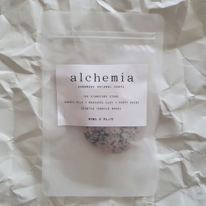 Alchemia Soaps | THE SIGNATURE STONE | DONKEY MILK + GHASSOUL CLAY + POPPY SEEDS| SCENTED TOBACCO WOODS Soften, Anti-aging, Reverse Collagen Beauty & Wellness