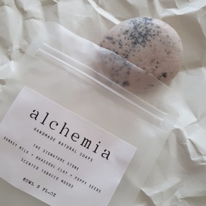 Alchemia Soaps | THE SIGNATURE STONE | DONKEY MILK + GHASSOUL CLAY + POPPY SEEDS| SCENTED TOBACCO WOODS Soften, Anti-aging, Reverse Collagen Beauty & Wellness