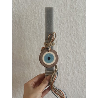 Handcrafted Easter Lambada with Protection Symbol & Magnetic Mati (Evil Eye) Grey/Sand