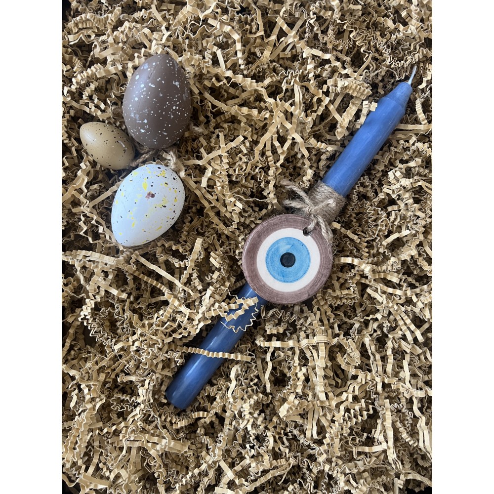 Handcrafted Easter Lambada with Protection Symbol & Magnetic Mati (Evil Eye) blue